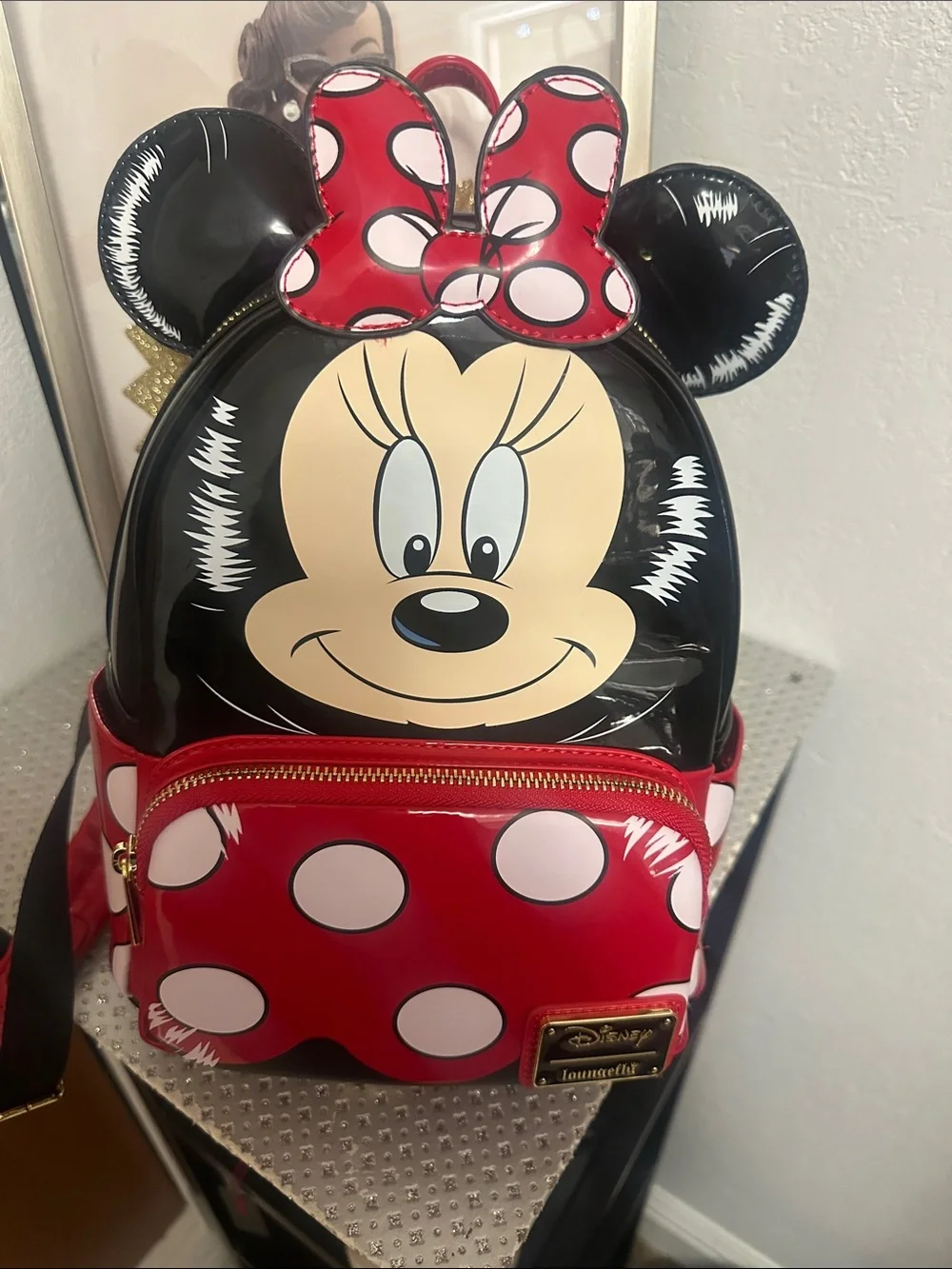 Disney Minnie Mouse Red Black Polka Dot Character Backpack NWT
